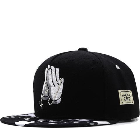 Snapback Pet Katoen Borduurwerk Biddende Handen Kruis Hip Hop Streetwear Platte Rand Verstelbaar