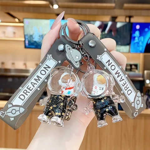 Portachiavi Astronauta Sabbie Mobili Ciondolo Bottiglia Liquida Acrilico Cinturino Dream On Accessorio Borsa Auto