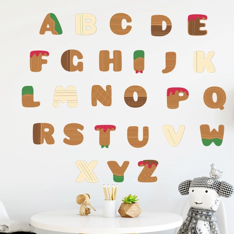 Gingerbread Alphabet Wall Stickers PVC Letters A-Z Christmas Cookie Decals For Kids Bedroom Nursery Window Glass DIY Decorative