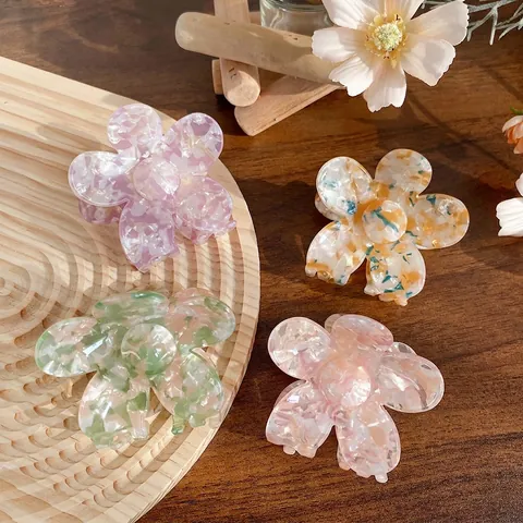 Elegante Blumen Haarklammern Acetat Harz Florale Hai Haarnadeln Marmor Schildpatt Muster Retro Kopfschmuck Für Frauen