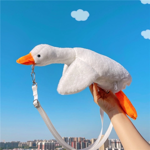 Cute Big White Goose Plush Bag Cartoon Animal Shape Crossbody Shoulder Handbag Kawaii Lolita Style For Women Girls