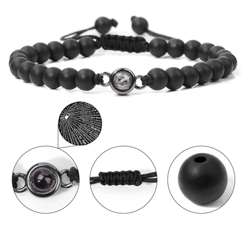 Bracelet Perles Pierre Naturelle Projection Je T'aime Multi-Langue Charme Alliage Fait Main Ajustable Pour Couples