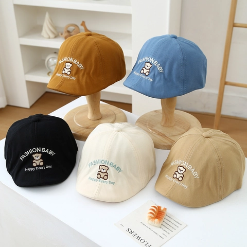 Kinderen Baby Baret Platte Pet Katoen Borduurwerk Cartoon Beer Verstelbare Hoed Casual Hoofddeksels