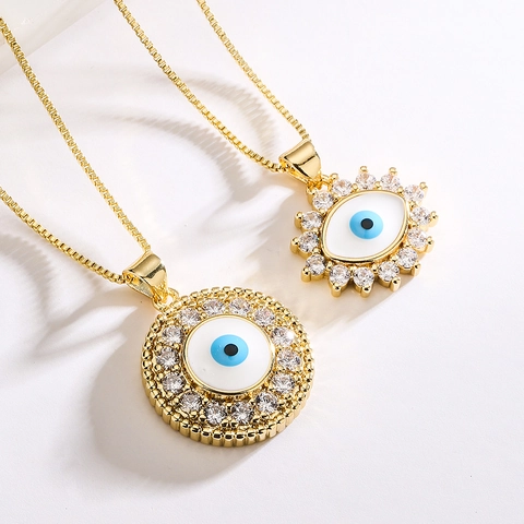 Evil Eye Anhänger Halskette Vergoldet Kupfer Zirkonia Geometrischer Nazar Emaille Schmuck Für Frauen