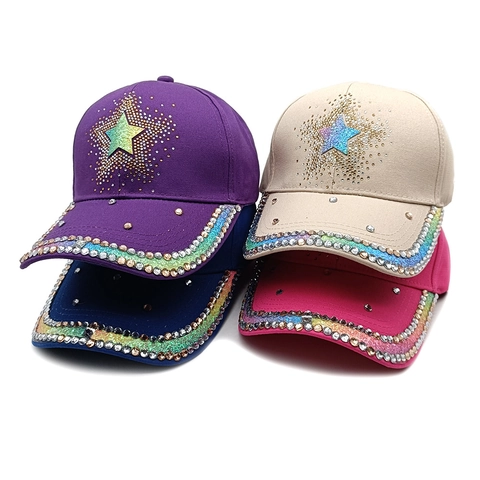 Cappello Da Baseball In Cotone Da Donna Moda Strass Paillettes Stella Regolabile Cappello Da Sole All'aperto Trendy