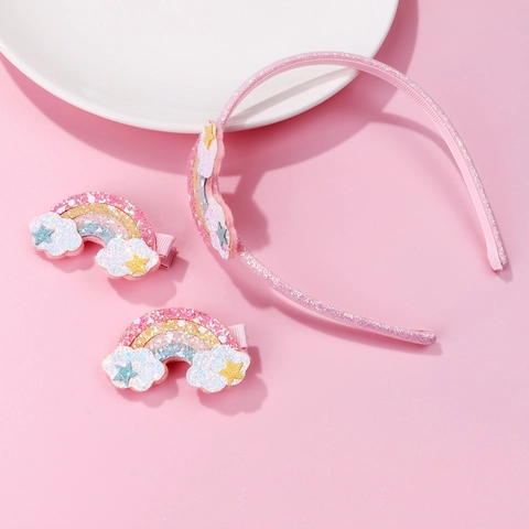 Accessoires Cheveux Arc-En-Ciel Nuage Étoile Rose Pailleté Serre-Tête Et Barrettes Pour Filles Enfants Tout-Petits
