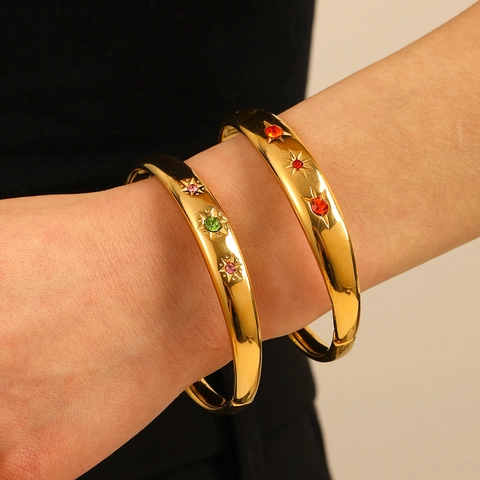Brazalete Francés Vintage Chapado En Oro De 18K Acero Inoxidable Circonita Colorida Estrella Joyería De Lujo Para Mujeres