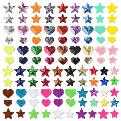 Sequin Heart Star Patches Embroidered Appliques Iron On Sew On For DIY Clothing Bags Hats Decoration Shiny Laser Colorful