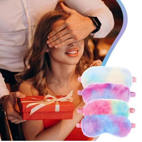 Plush Eye Mask Faux Rabbit Fur Colorful Tie-Dye Blackout Sleep Mask Soft Breathable For Travel Home Women Kids