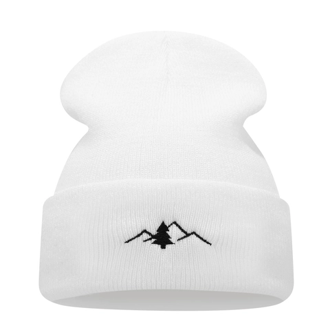 Berretto In Maglia Con Ricamo Di Montagna Acrilico Con Risvolto Caldo Invernale Unisex