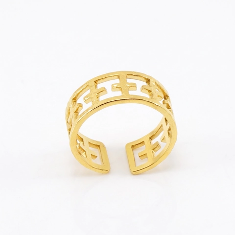 Anillo De Acero Inoxidable Cruz Geométrica Hueca Ajustable Abierto Chapado En Oro 18K Joyería Minimalista Para Mujeres