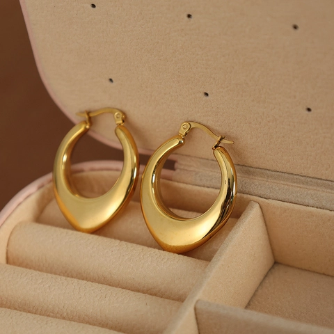 Orecchini a Cerchio U-Shaped Chunky per Donna in Acciaio Inossidabile Oro Argento Goccia d'Acqua Orecchini Geometrici Gioielli Regalo