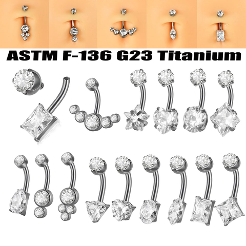 G23 Titan Bauchpiercing Ring Zirkonia Eingelegt Herz Birne Stern Quadrat Geometrisch Innengewinde Bauchnabelpiercing Körperschmuck