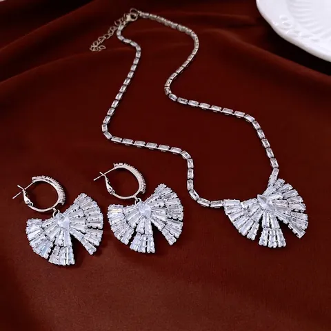 Elegante Collana E Orecchini Con Fiocco Rame Zircone Gioielli Di Lusso Scintillanti Per Donna Accessorio Di Moda Regolabile