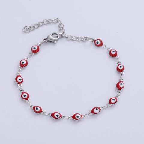 Roestvrijstalen Evil Eye Armband Voor Dames Rood Emaille Turkse Bescherming Charm Etnische Bohemian Sieraden Ketting