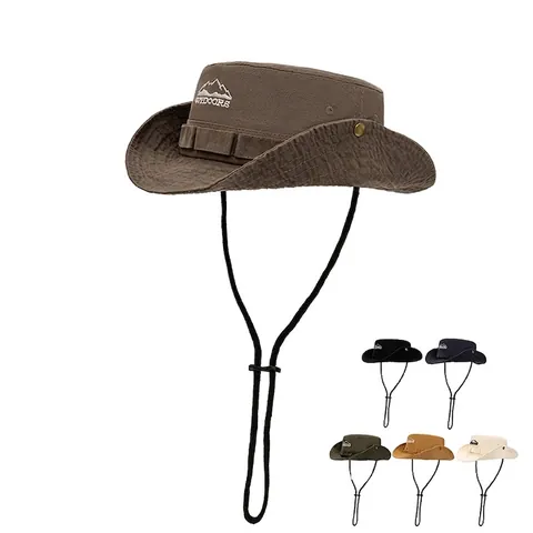 Outdoor Sun Bucket Hat Cotton Breathable Wide Brim Adjustable Drawstring UV Protection Hiking Fishing Casual Unisex