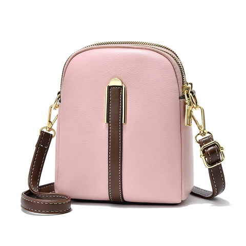 Petit Sac À Bandoulière Pour Téléphone Portable Cuir PU Motif Litchi Double Fermeture Éclair Couleur Contrastée Pour Femmes