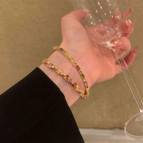 Pulsera Geométrica De Circón Multicolor Brazalete Ajustable De Cobre Arcoíris Joyería De Moda Para Mujer