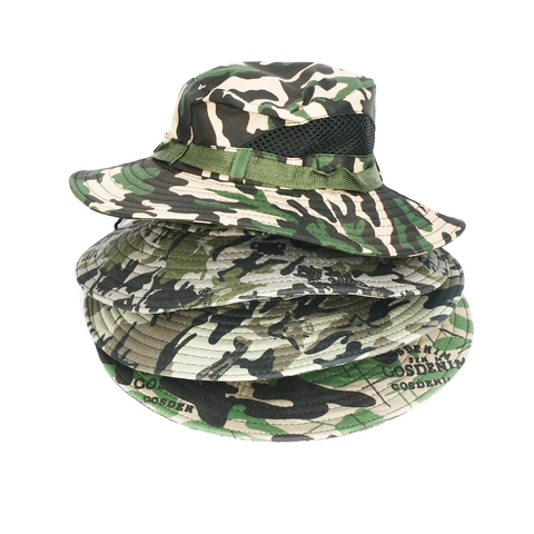 Men Outdoor Camouflage Fishing Hat Sun Protection Large Brim Boonie Hat With Breathable Mesh And Adjustable Cord For Hiking Camping