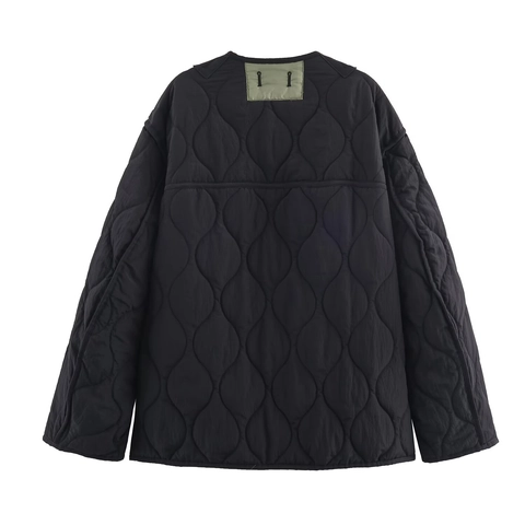 Veste Matelassée Femmes Réversible Légère Col Rond Fermeture Éclair Doublure Rétro Style Polyester