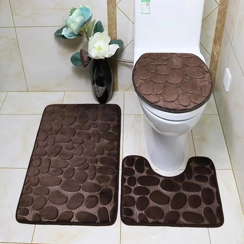 Tappetino Da Bagno Con Copriwater E Tappeto Sagomato A U In Pile Di Corallo Goffrato Ciottoli 3D Antiscivolo Assorbente