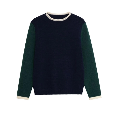 Maglione In Maglia Da Donna Girocollo Pullover Color Block Bordo A Contrasto Manica Lunga Stile Retrò Poliestere