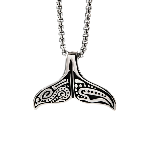 Collier Pendentif Queue De Baleine Alliage Totem Gravé Viking Punk Style Rétro Unisexe Bijoux Streetwear