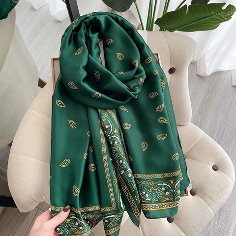 Sciarpa Elegante Da Donna Scialle Raso Setoso Grande Motivo Paisley Protezione Solare Spiaggia Per Uso Quotidiano Retro