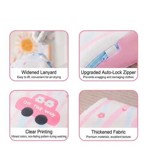 Fine Mesh Laundry Washing Bags Zippered Portable Protective Wash Bag For Underwear Bra Clothes Cartoon Print Household Anti Deformation