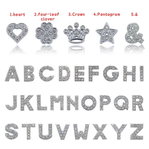 Rhinestone Alphabet Slider Charms Alloy Letter Number Shapes For Pet Collar Bracelet DIY Jewelry Making Sparkling Chrome