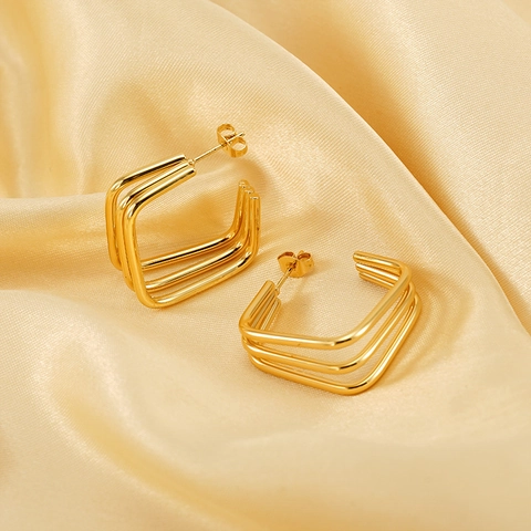 Multi-Layer Geometrische C-Förmige Eckige Creolen 18K Vergoldet Edelstahl Minimalistischer Trendiger Modeschmuck Für Damen