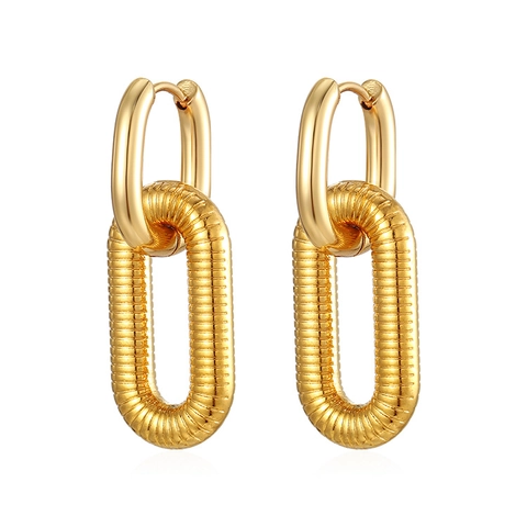 Pendientes De Gota Ovalados Entrelazados Acero Inoxidable Chapado En Oro 18K Aro Bisagra Joyería Con Poste De Plata Para Mujeres