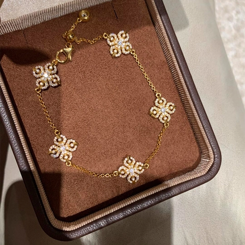 Elegante Pulsera De Trébol Para Mujer Cobre Bañado En Oro De 14K Con Circón Y Nácar Joyería De Flores Vintage