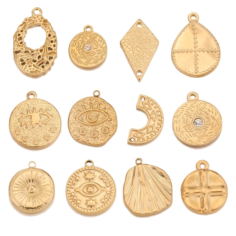 18K Gold Plated Stainless Steel Evil Eye Sun Moon Charms For DIY Necklace Bracelet Earring Jewelry Making Bohemian Style