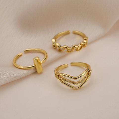 Geometrischer Offener Ring Kupfer 18K Vergoldet Zirkon Verstellbar Minimalistischer Schmuck Für Frauen