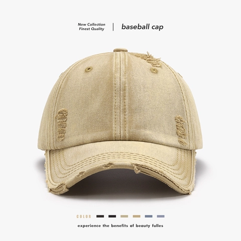 Berretto Da Baseball In Cotone Lavato Vintage Distressed Buco Cappello Sole Traspirante Esterno Regolabile Streetwear Unisex