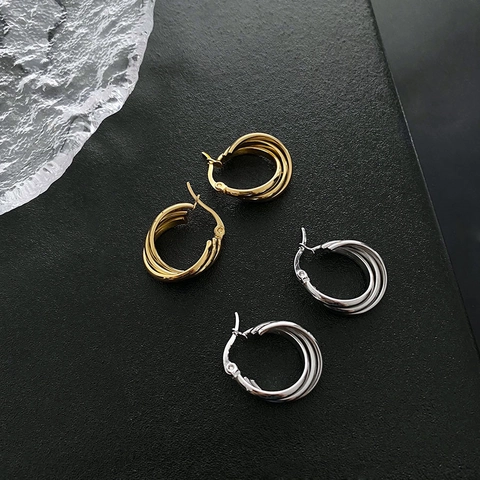 Retro Drielaagse Oorringen Voor Dames Geometrisch Gedraaid Titaniumstaal Sieraden Met Roestvrijstalen Oorsteker