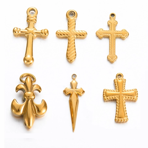 Ciondoli A Croce In Acciaio Inossidabile Placcato Oro Produzione Di Gioielli DIY Gotico Retrò Religioso Charms Accessori
