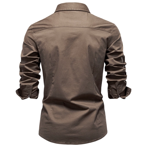Camicia da Lavoro a Maniche Lunghe da Uomo in Misto Cotone Tinta Unita Casual Denim Button Down Coupe Slim Taglia Europea
