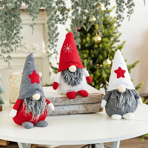 Christmas Gnome Tomte Plush Doll Faceless Long Beard Ornaments Handmade Nordic Style Felt Fabric Desktop Home Decor Holiday