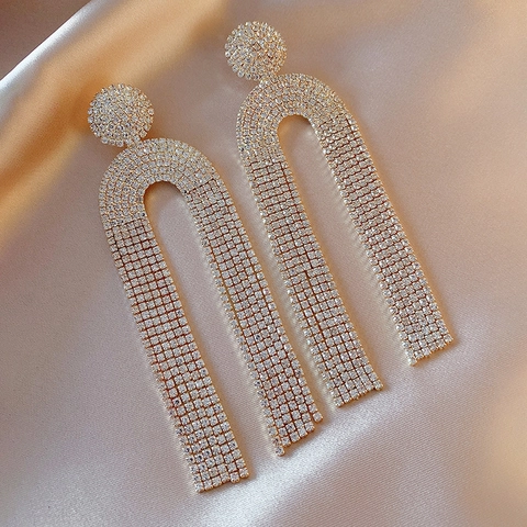 Orecchini A Nappa Con Strass A Forma Di U Con Perno In Argento Sterling 925 Lunghi Pendenti In Rame Per Donna Matrimonio