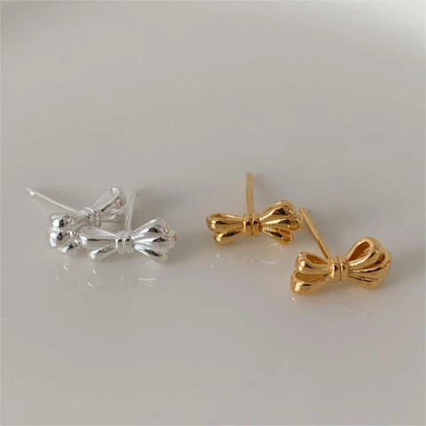 Bow Knot Stud Earrings 925 Sterling Silver Minimalist Korean Style Sweet Jewelry For Women Girls
