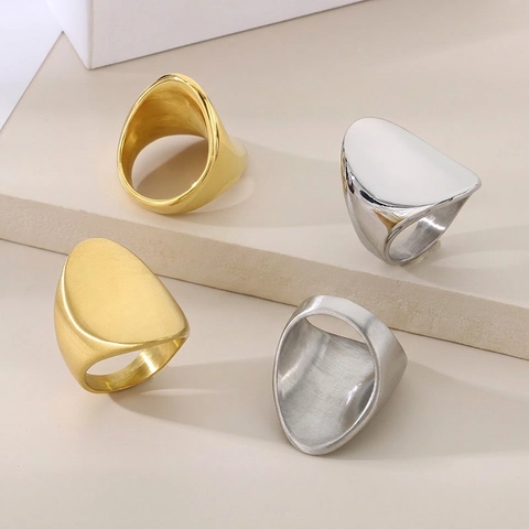 Anello A Fascia Larga In Acciaio Inossidabile Geometrico Irregolare Lucidato Spazzolato Gioielli Di Moda Minimalisti Unisex Stile Di Fascia Alta
