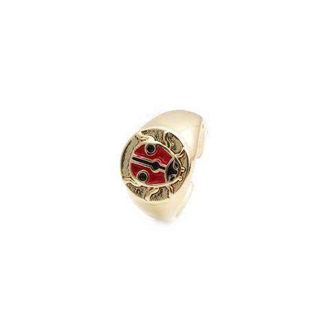 Kupfer Echtgold Vergoldet Emaille Siegelring Böser Blick Marienkäfer Muster Verstellbares Offenes Band Vintage Punk Schmuck