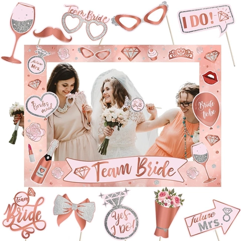 Bachelorette Party Photo Booth Props Rose Gold Glitter Paper Handheld For Bridal Shower Wedding Team Bride Novelty