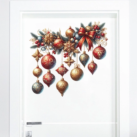 Christmas Ball Wall Sticker PVC Self Adhesive Waterproof Door Mural Holiday Home Decoration Festive Ornaments Window Decal