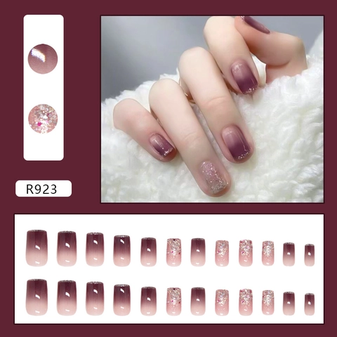 French Style Press On Nails Purple Gradient Ombre Silver Glitter Shimmer Square Round Shape ABS Material Sweet For Women