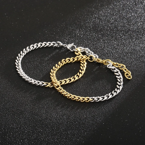 Zweifarbige Panzerkette Armband Titanstahl Gold Silber Plattiert Hip Hop Schmuck Für Damen Herren Hummerverschluss