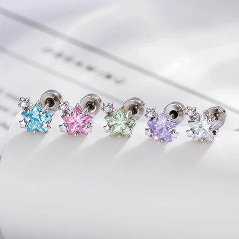 Orecchini A Lobo Helix Stella Acciaio Titanio Zircone Gioielli Per Piercing Cartilagine Minimalista Stellato Geometrico