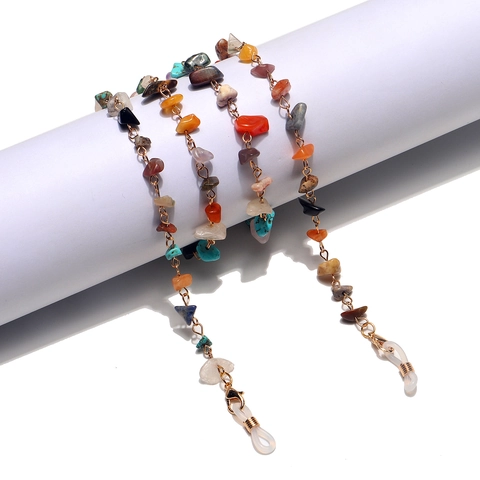 Glasses Chain Natural Stone Chips Metal Alloy Multicolored Anti Slip Lanyard Strap Holder For Eyeglasses Sunglasses